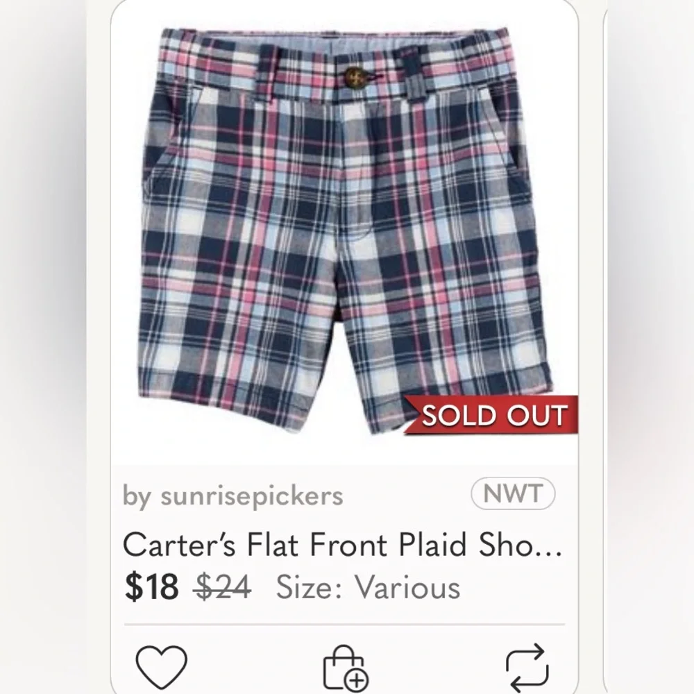 🌞 Carter’s plaid preppy dressy shorts for toddler boy turquoise & white boy 4T